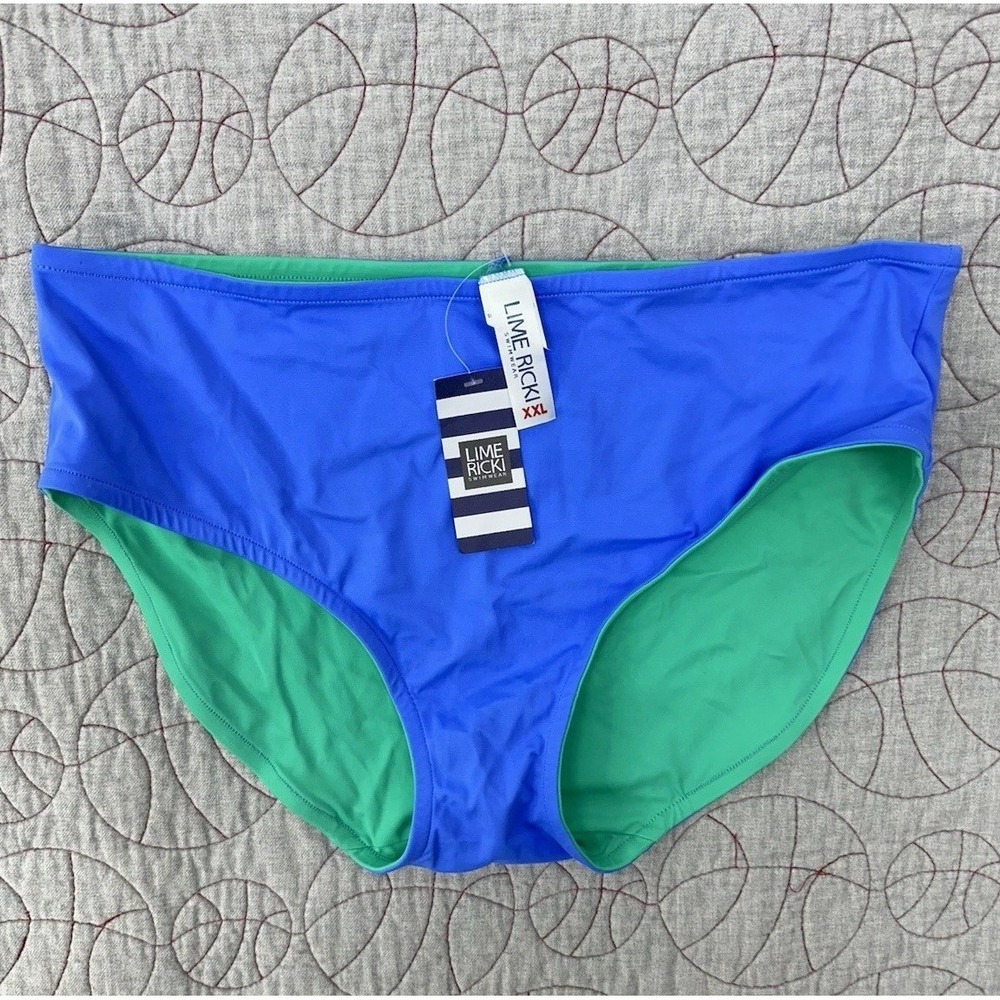 NWT Lime Ricki Reversible Blue Green High Waisted Swim Bottom / Women's 2XL
